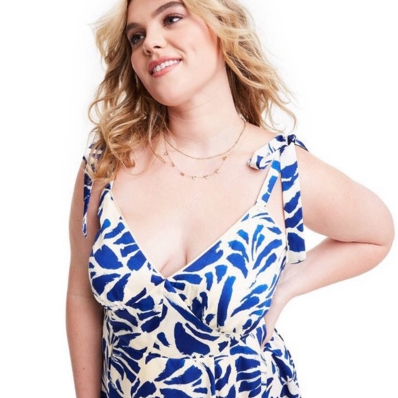 New Asymmetrical blue and white Alexis Dress - Picture 3 of 10